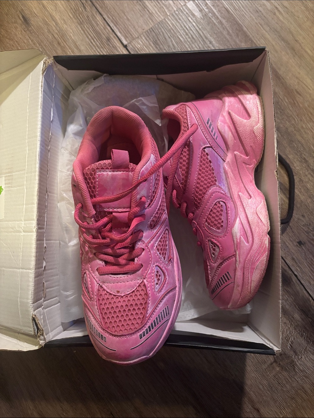 Vibrant Pink Chunky Mesh Lace-Up Sneakers